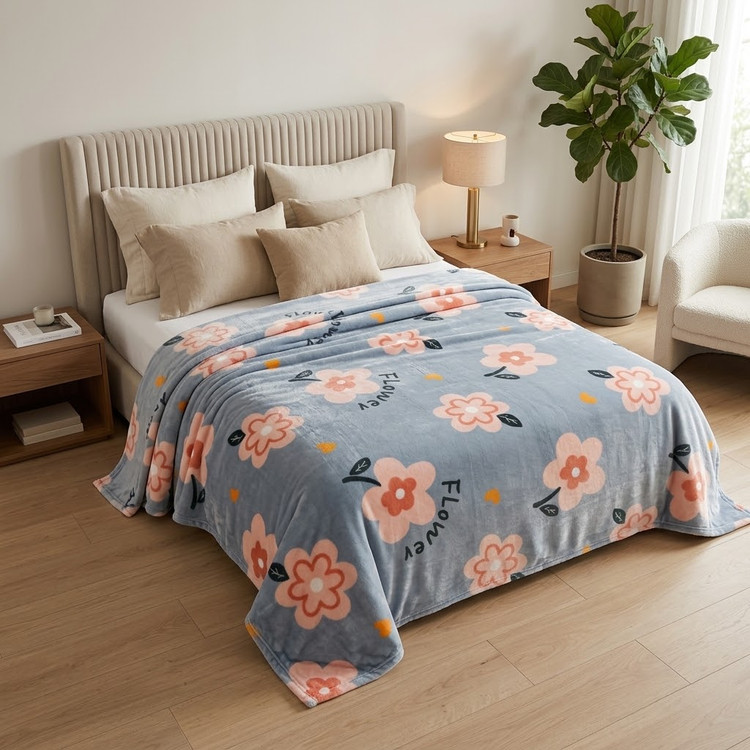پتو دونفره بونیتو طرح Flower طوسی