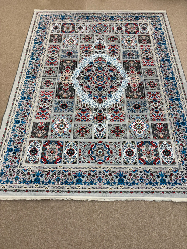 فرش ترک ۱۲ متری کرم آبی طوسی