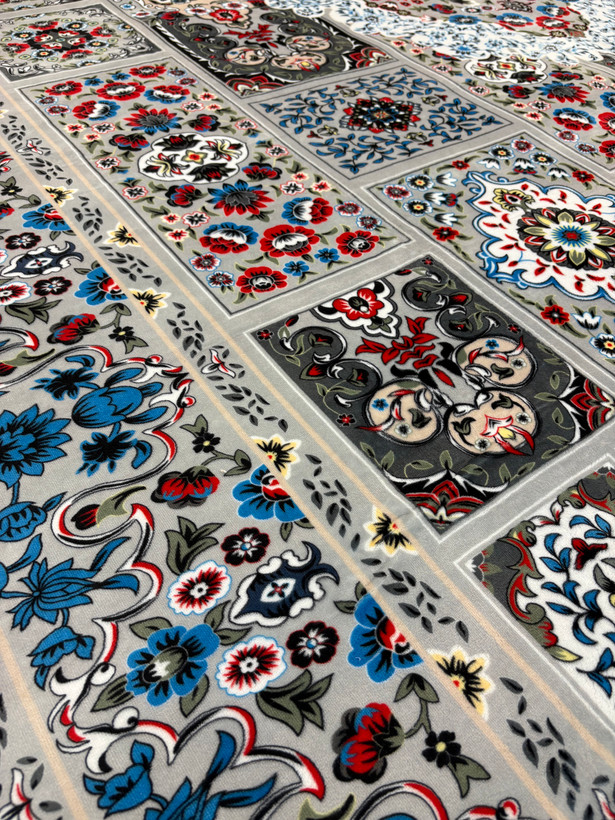 فرش ترک ۱۲ متری کرم آبی طوسی