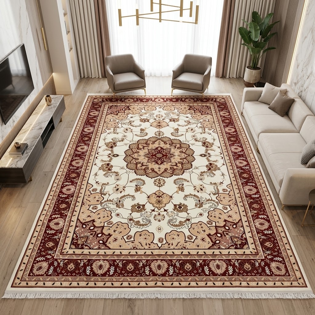 فرش ترک ۱۲ متری کرم زرشکی